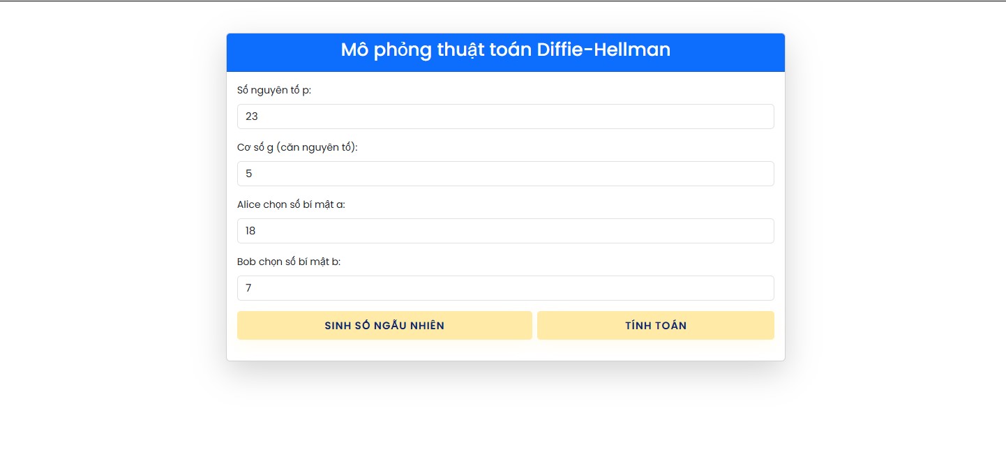 Giao diện nhập tham số Diffie-Hellman